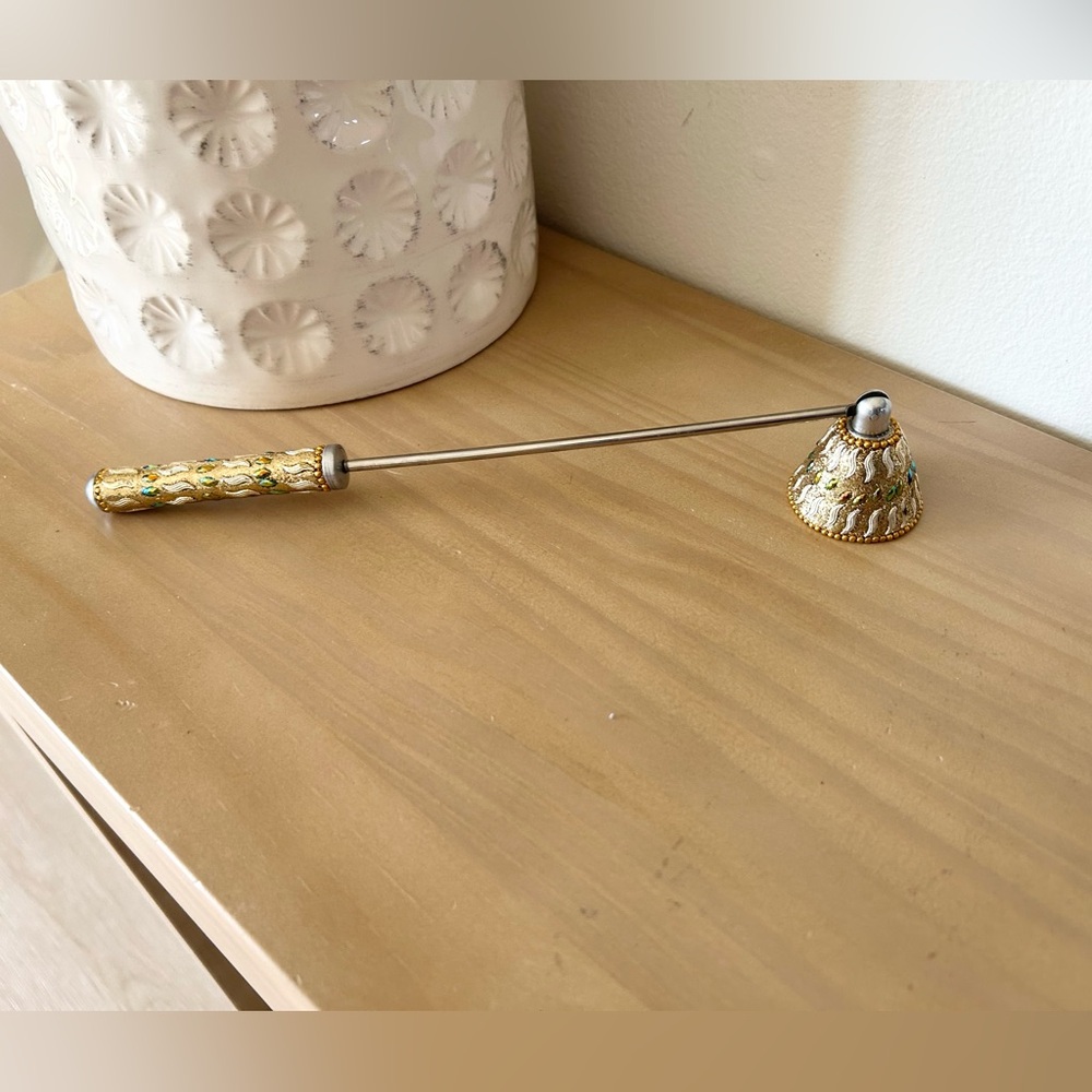 Ornate PIER 1 Candle Snuffer Gold Silver Tone Aurora Bourealis Rhinestones